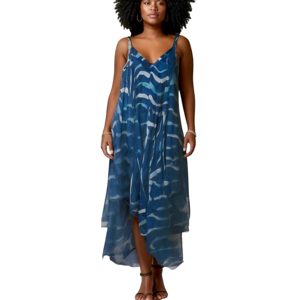 Ashley Stewart Blue Print Midi Dress Plus Size 18/20